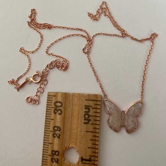 925 silver butterfly necklace handmade enamel 14K rose gold plated - Picture 3 of 4
